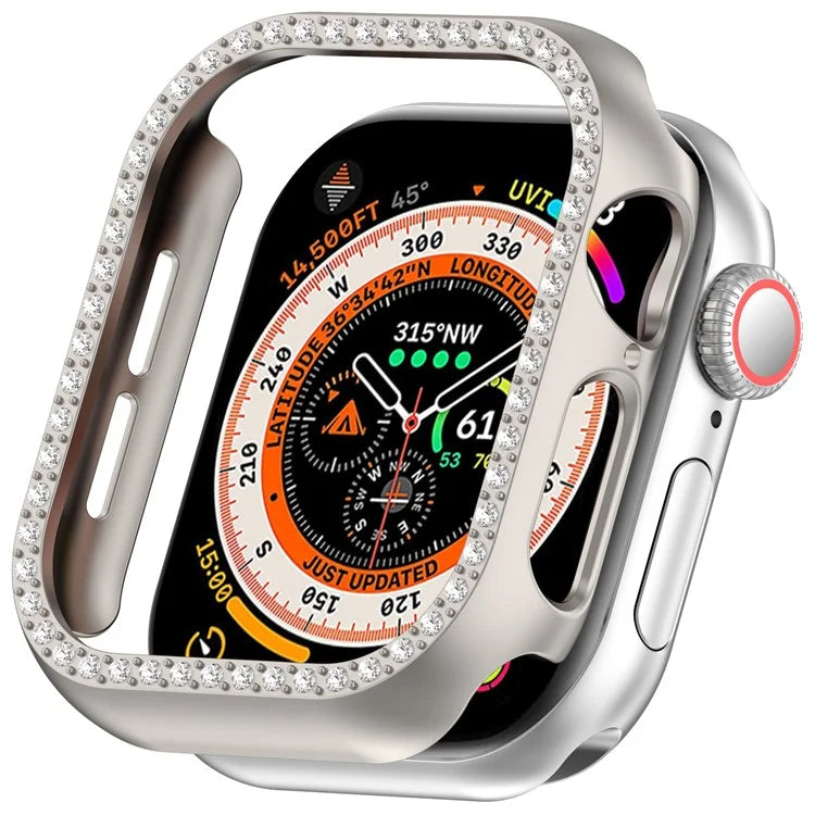 For Apple Watch Series 10 42mm Single Row Rhinestone Decor Hollow-Out Cover PC Watch Frame Case