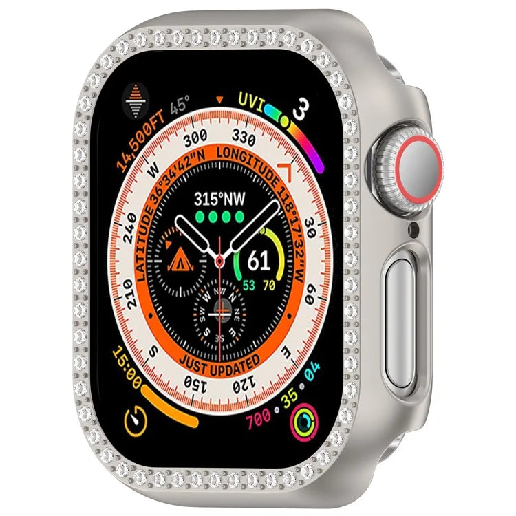For Apple Watch Series 10 42mm Single Row Rhinestone Decor Hollow-Out Cover PC Watch Frame Case