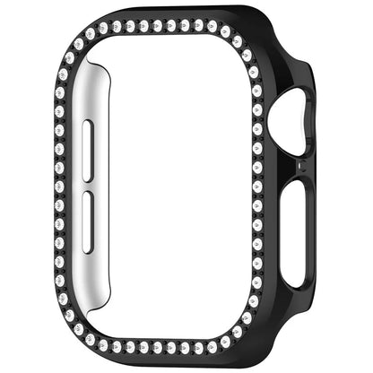 For Apple Watch Series 10 46mm Single Row Rhinestone Decor Hollow-Out Cover PC Watch Frame Case