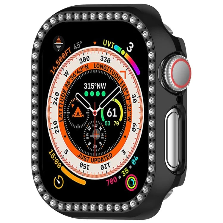 For Apple Watch Series 10 46mm Single Row Rhinestone Decor Hollow-Out Cover PC Watch Frame Case