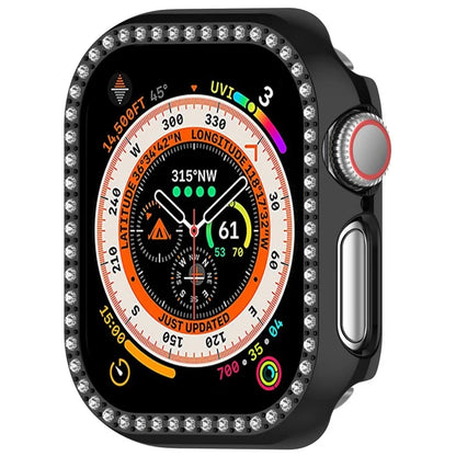 For Apple Watch Series 10 46mm Single Row Rhinestone Decor Hollow-Out Cover PC Watch Frame Case