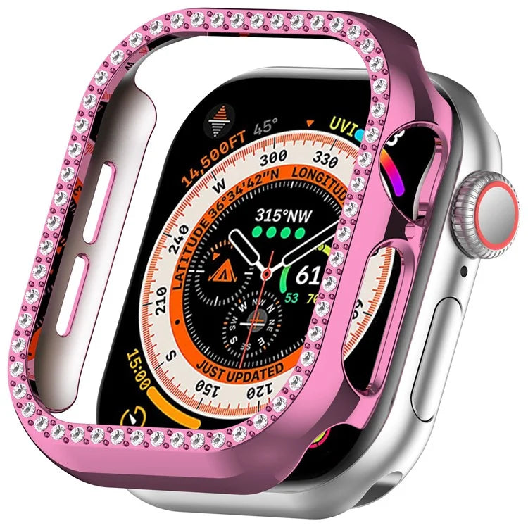 For Apple Watch Series 10 46mm Single Row Rhinestone Decor Hollow-Out Cover PC Watch Frame Case