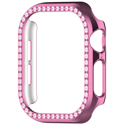 For Apple Watch Series 10 46mm Single Row Rhinestone Decor Hollow-Out Cover PC Watch Frame Case