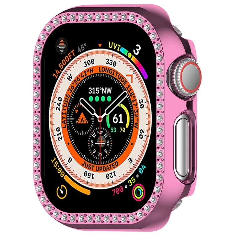 For Apple Watch Series 10 46mm Single Row Rhinestone Decor Hollow-Out Cover PC Watch Frame Case