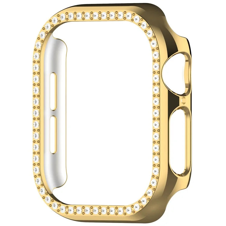 For Apple Watch Series 10 46mm Single Row Rhinestone Decor Hollow-Out Cover PC Watch Frame Case