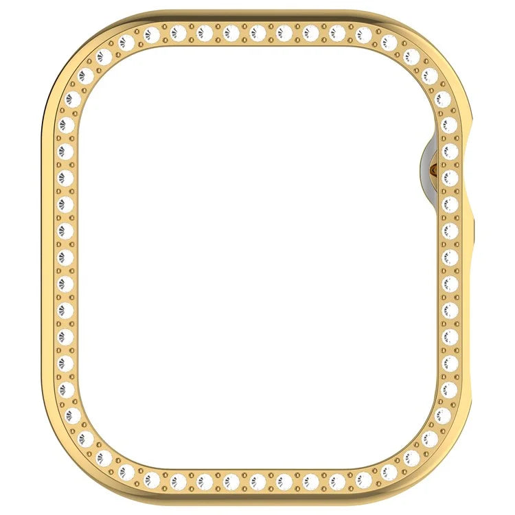 For Apple Watch Series 10 46mm Single Row Rhinestone Decor Hollow-Out Cover PC Watch Frame Case
