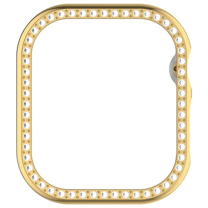 For Apple Watch Series 10 46mm Single Row Rhinestone Decor Hollow-Out Cover PC Watch Frame Case