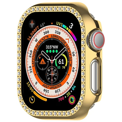 For Apple Watch Series 10 46mm Single Row Rhinestone Decor Hollow-Out Cover PC Watch Frame Case