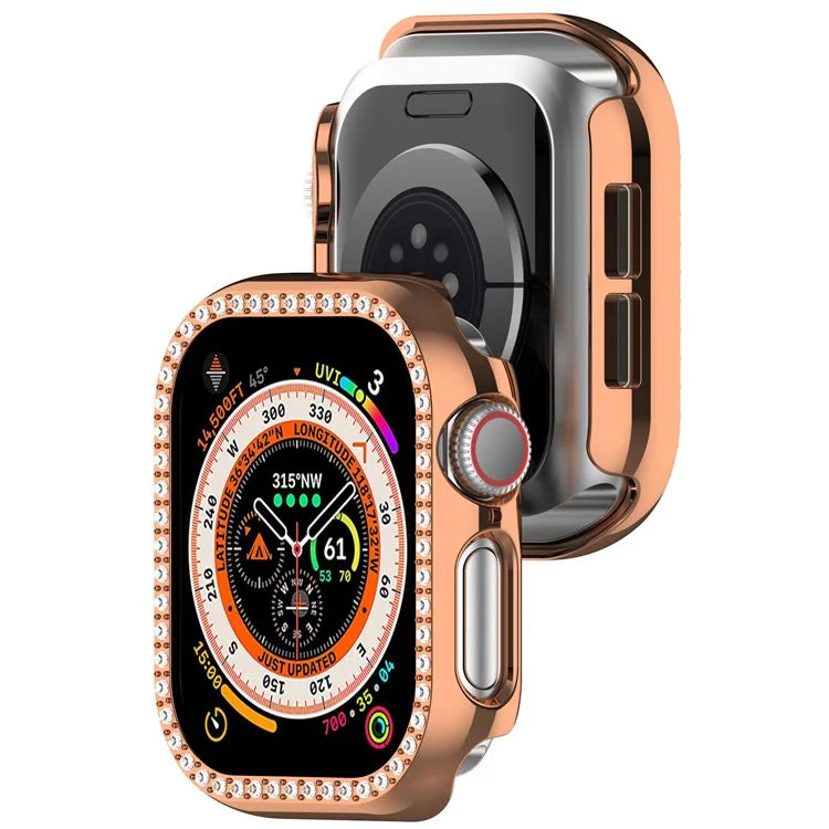 For Apple Watch Series 10 46mm Single Row Rhinestone Decor Hollow-Out Cover PC Watch Frame Case