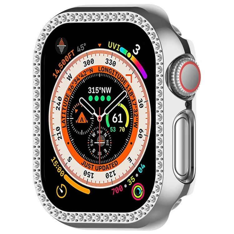 For Apple Watch Series 10 46mm Single Row Rhinestone Decor Hollow-Out Cover PC Watch Frame Case