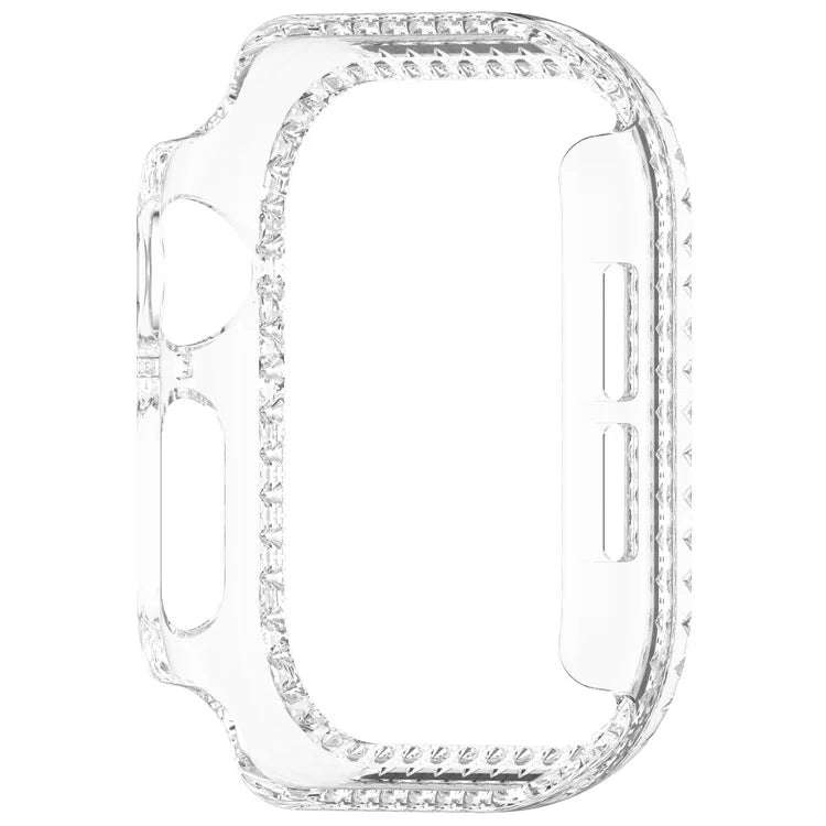 For Apple Watch Series 10 46mm Single Row Rhinestone Decor Hollow-Out Cover PC Watch Frame Case