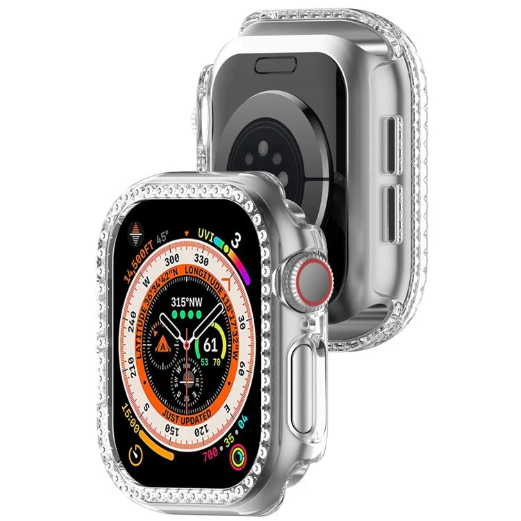 For Apple Watch Series 10 46mm Single Row Rhinestone Decor Hollow-Out Cover PC Watch Frame Case