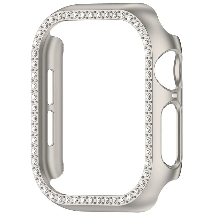 For Apple Watch Series 10 46mm Single Row Rhinestone Decor Hollow-Out Cover PC Watch Frame Case