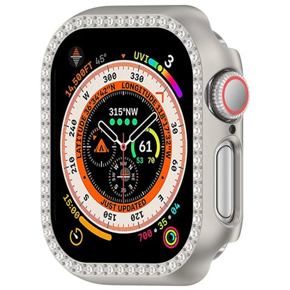 For Apple Watch Series 10 46mm Single Row Rhinestone Decor Hollow-Out Cover PC Watch Frame Case