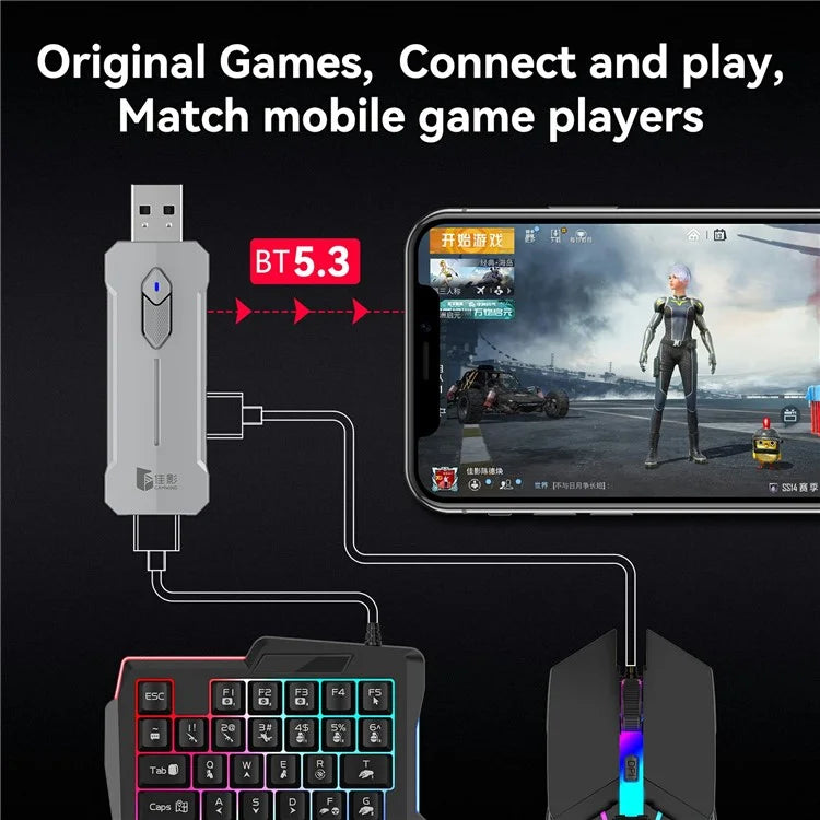 GAMWING X8 Mobile Phone Game Adapter Converter Combo Set with Keyboard, Mouse, Phone Holder