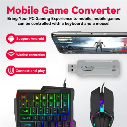 GAMWING X8 Mobile Phone Game Adapter Converter Combo Set with Keyboard, Mouse, Phone Holder