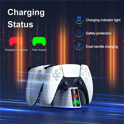 STARTRC GAMES Dual Charging Dock Charging Station for Sony PlayStation 5 / PS5 Slim Controller - White