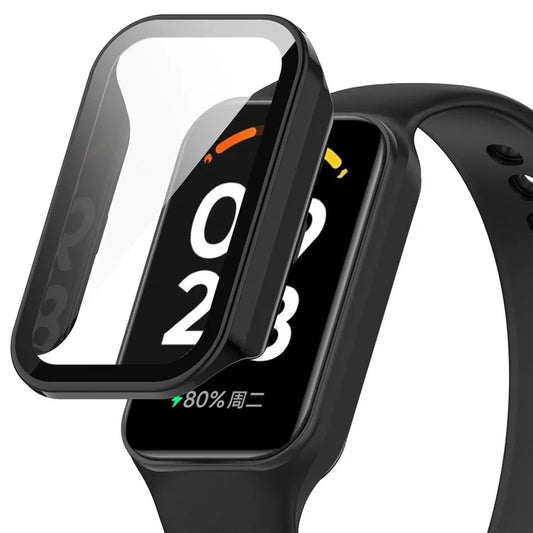 For Xiaomi Smart Band 8 Active / Redmi Smart Band 2 Watch Case PC Frame with Tempered Glass Screen Film