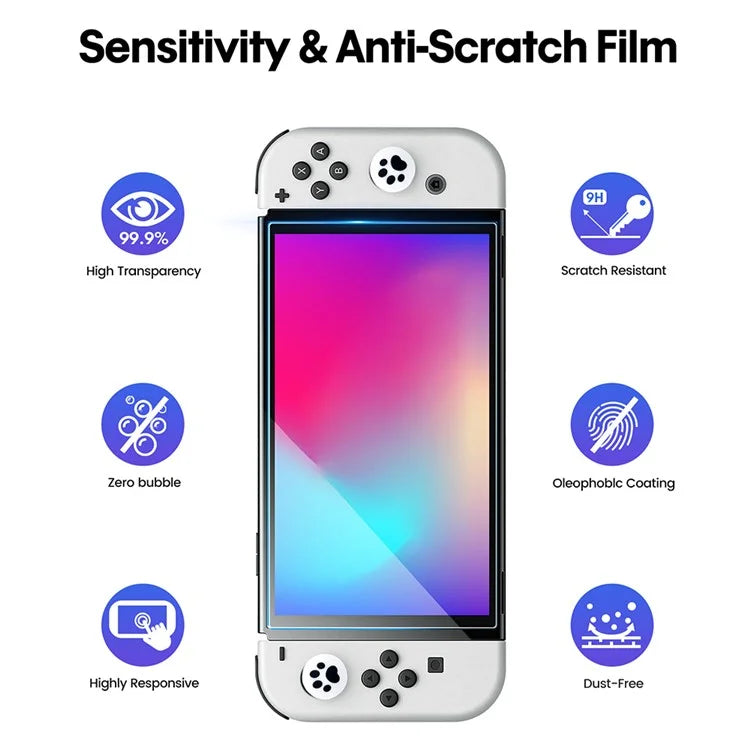 DEVASO For Nintendo Switch / Switch OLED Supporting Stand Holder + 2PCS Tempered Glass Screen Films + 1 Pair Joystick Cap