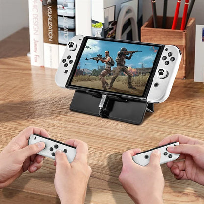 DEVASO For Nintendo Switch / Switch OLED Supporting Stand Holder + 2PCS Tempered Glass Screen Films + 1 Pair Joystick Cap