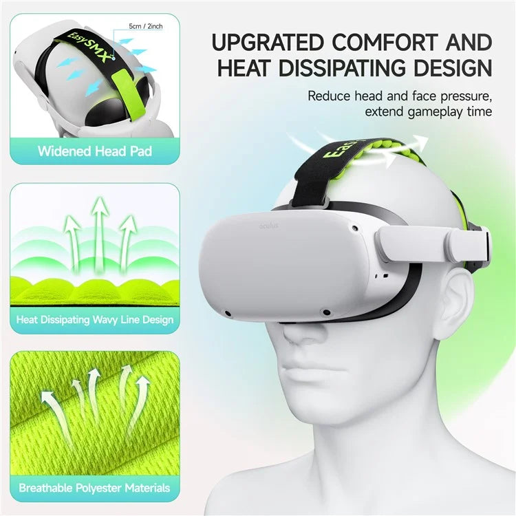 EASYSMX Q20 VR Adjustable Head Strap for Quest 2 , Enlarged Head Support with Power Bank Strap