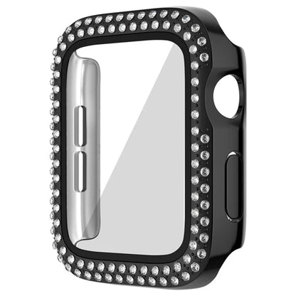For Apple Watch Series 9 8 7 41mm Watch Case Rhinestone Electroplating PC Frame with Tempered Glass Film