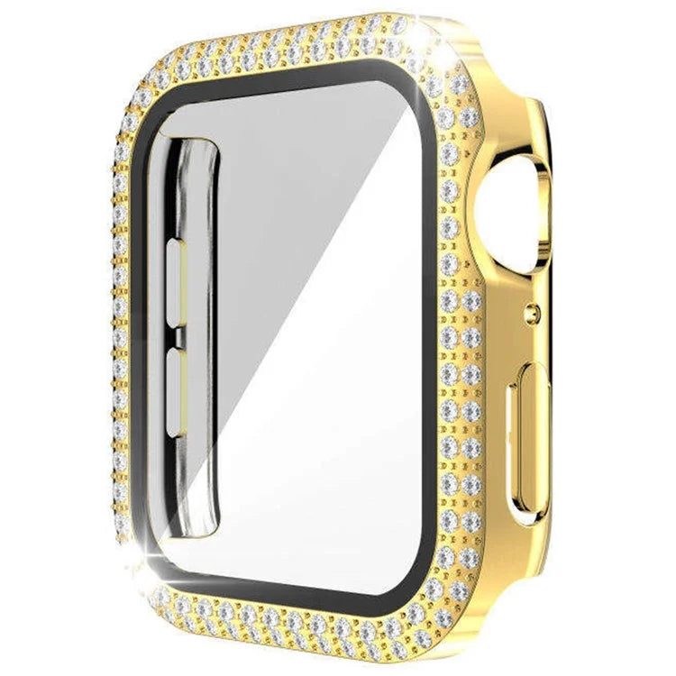 For Apple Watch Series 9 8 7 41mm Watch Case Rhinestone Electroplating PC Frame with Tempered Glass Film