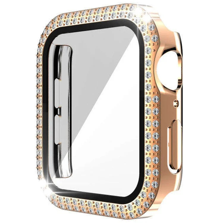 For Apple Watch Series 9 8 7 45mm PC Watch Case Rhinestone Electroplating Watch Cover with Tempered Glass Film