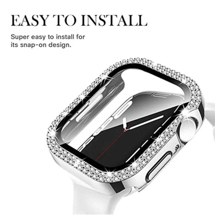 For Apple Watch Series 9 8 7 45mm PC Watch Case Rhinestone Electroplating Watch Cover with Tempered Glass Film