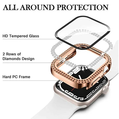 For Apple Watch Series 9 8 7 45mm PC Watch Case Rhinestone Electroplating Watch Cover with Tempered Glass Film