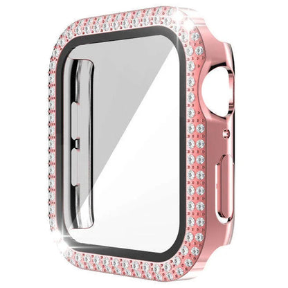 For Apple Watch Series 9 8 7 45mm PC Watch Case Rhinestone Electroplating Watch Cover with Tempered Glass Film