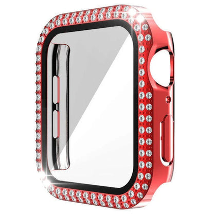 For Apple Watch Series 9 8 7 45mm PC Watch Case Rhinestone Electroplating Watch Cover with Tempered Glass Film
