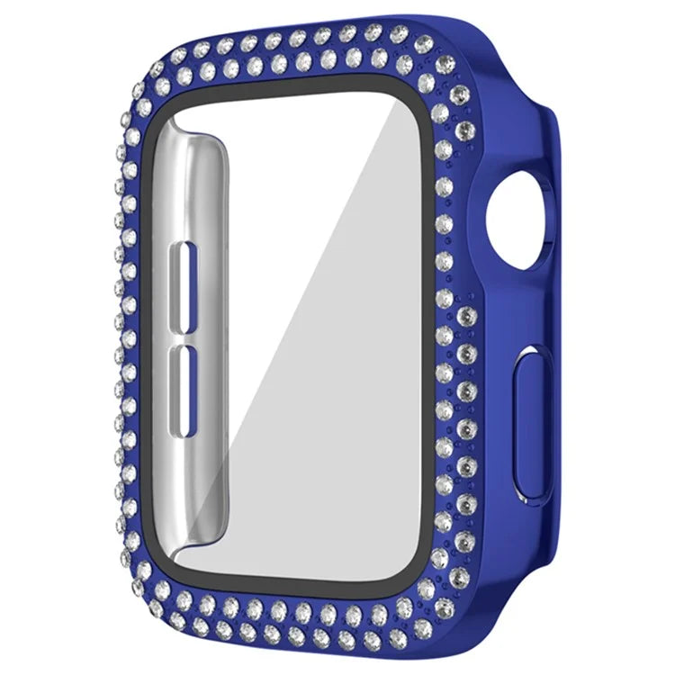 For Apple Watch Series 9 8 7 45mm PC Watch Case Rhinestone Electroplating Watch Cover with Tempered Glass Film