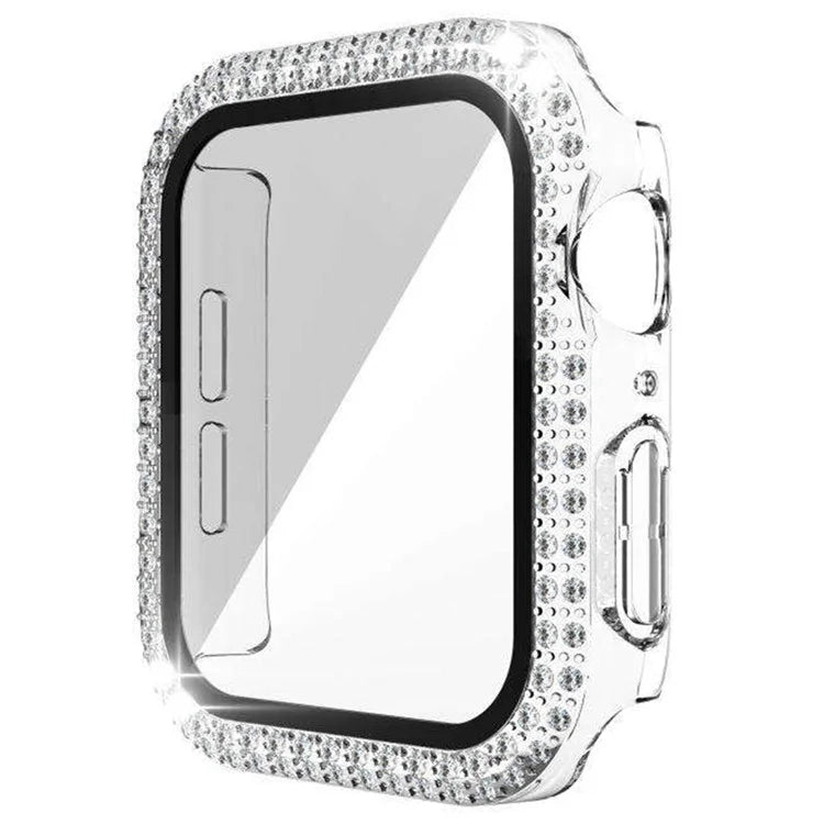 For Apple Watch Series 9 8 7 45mm PC Watch Case Rhinestone Electroplating Watch Cover with Tempered Glass Film