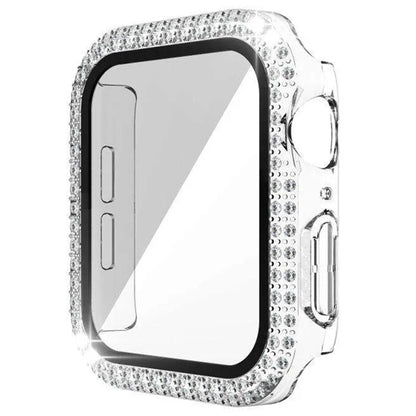 For Apple Watch Series 9 8 7 45mm PC Watch Case Rhinestone Electroplating Watch Cover with Tempered Glass Film