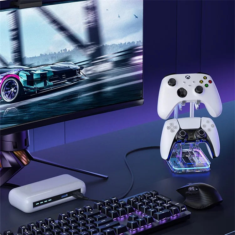 AOLION AL-XB2313 For PS4 / PS5 / Xbox Double Layers Console Rack Game Controller Holder with 2 USB Ports