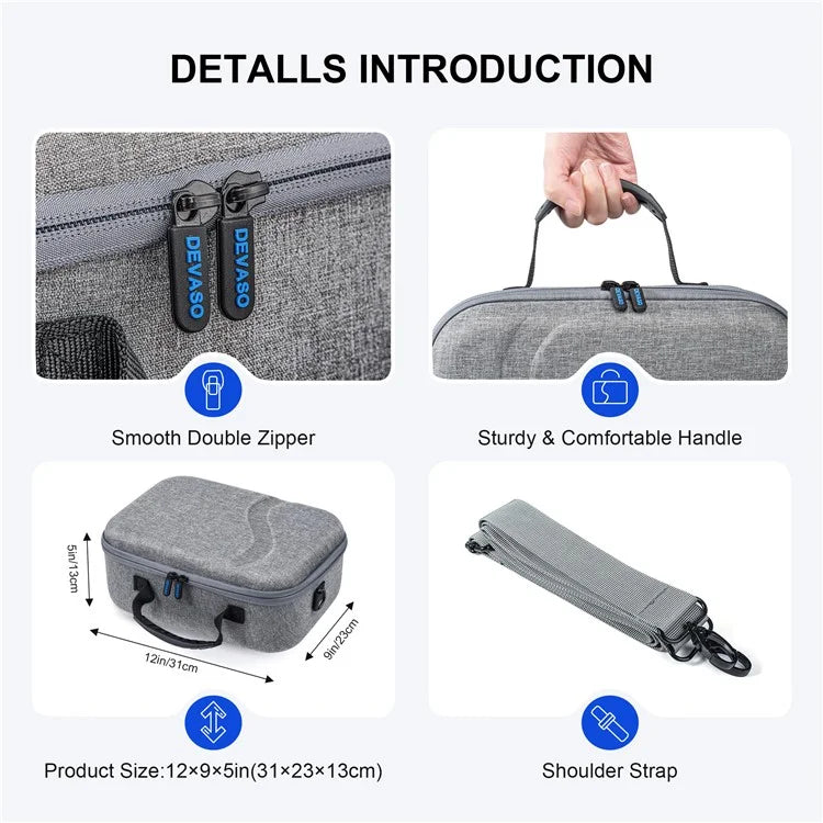 DEVASO Upgraded Version For Meta Quest 3 VR Glasses Storage Bag Nylon Carrying Case with Shoulder Strap