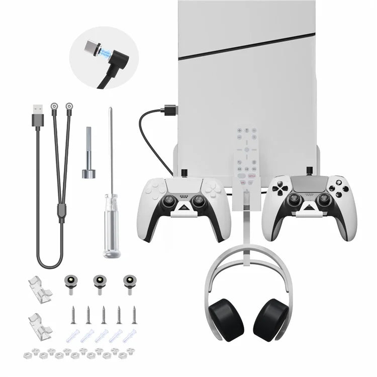 JYS P5177 For PlayStation PS5 Slim Wall Mount Bracket Controller Charger Headset Hanging Bracket