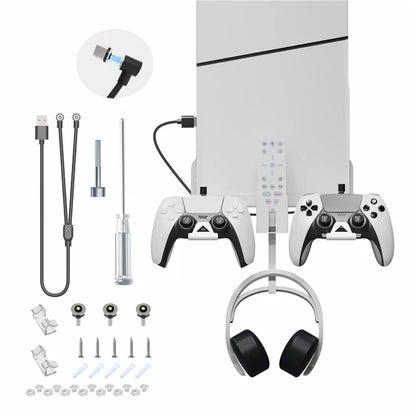 JYS P5177 For PlayStation PS5 Slim Wall Mount Bracket Controller Charger Headset Hanging Bracket