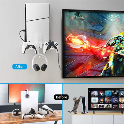 JYS P5177 For PlayStation PS5 Slim Wall Mount Bracket Controller Charger Headset Hanging Bracket