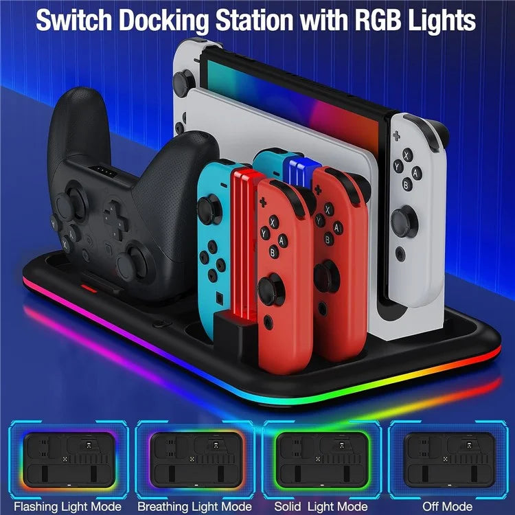 HONCAM DZ601 RGB Light Charging Station for Nintendo Switch Game Console / Controller Heat Dissipation Charging Dock Stand