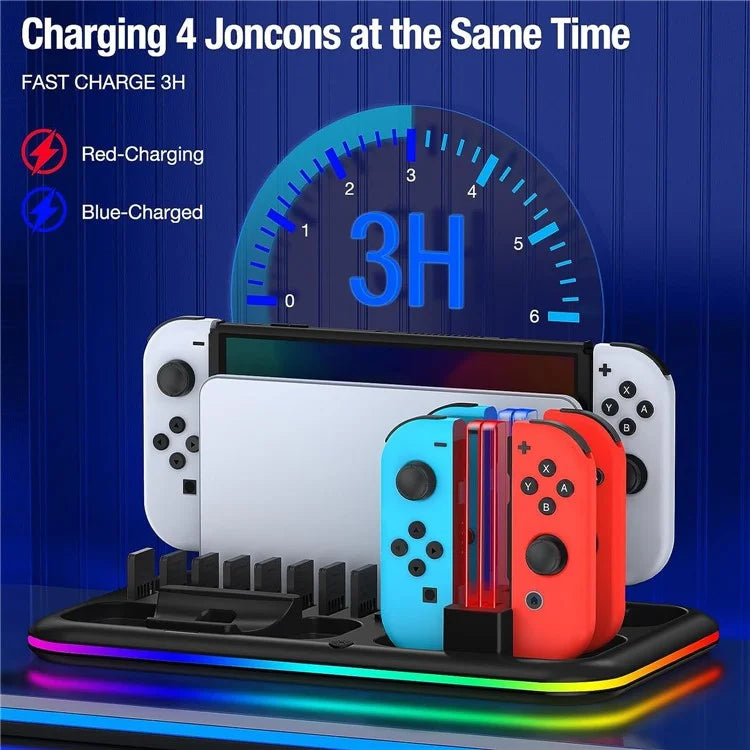 HONCAM DZ601 RGB Light Charging Station for Nintendo Switch Game Console / Controller Heat Dissipation Charging Dock Stand