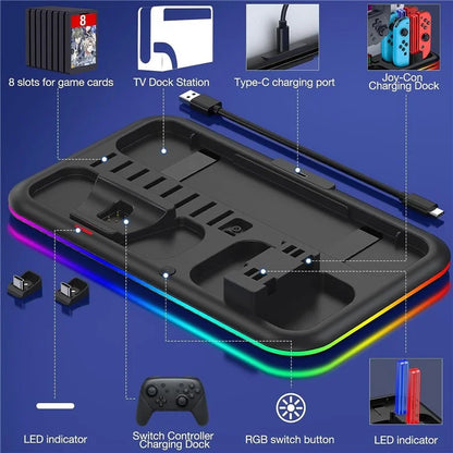 HONCAM DZ601 RGB Light Charging Station for Nintendo Switch Game Console / Controller Heat Dissipation Charging Dock Stand