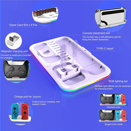 HONCAM DZ601 RGB Light Charging Station for Nintendo Switch Game Console / Controller Heat Dissipation Charging Dock Stand