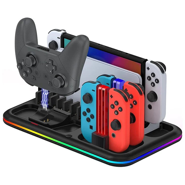 HONCAM DZ601 RGB Light Charging Station for Nintendo Switch Game Console / Controller Heat Dissipation Charging Dock Stand