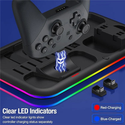 HONCAM DZ601 RGB Light Charging Station for Nintendo Switch Game Console / Controller Heat Dissipation Charging Dock Stand