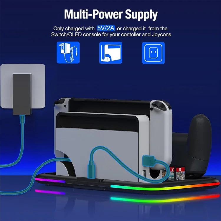 HONCAM DZ601 RGB Light Charging Station for Nintendo Switch Game Console / Controller Heat Dissipation Charging Dock Stand