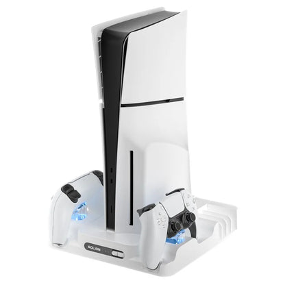AOLION AL-P5327 Compatible with PS5 Slim Gamepad Charging Dock Game Console Controller Charging Stand with Cooling Fan, Disk Holder