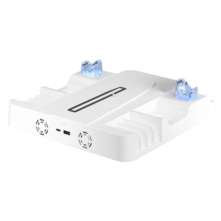 AOLION AL-P5327 Compatible with PS5 Slim Gamepad Charging Dock Game Console Controller Charging Stand with Cooling Fan, Disk Holder
