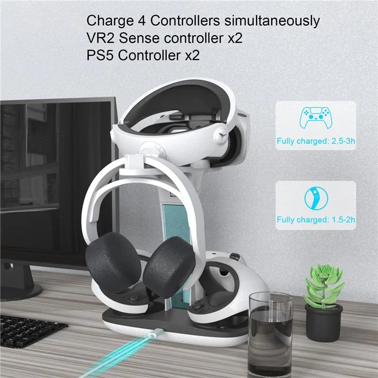 JYS JYS-P5156 Charging Display Stand for Sony PS VR2 / PS5 / PS5 DualSense Edge Controller, VR Headset Charging Dock with RGB Light